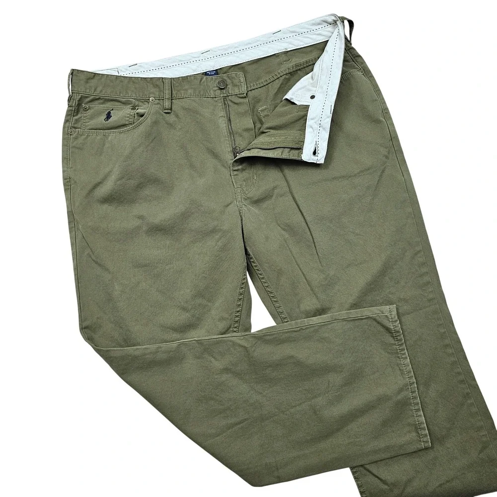Polo Ralph Lauren Pants Mens 42x30 Olive Green Cotton Twill Straight Safari
